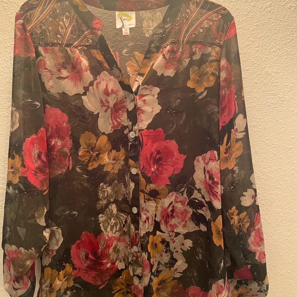 Fig and Flower Pink and Yellow Graphic Relaxed Blouse